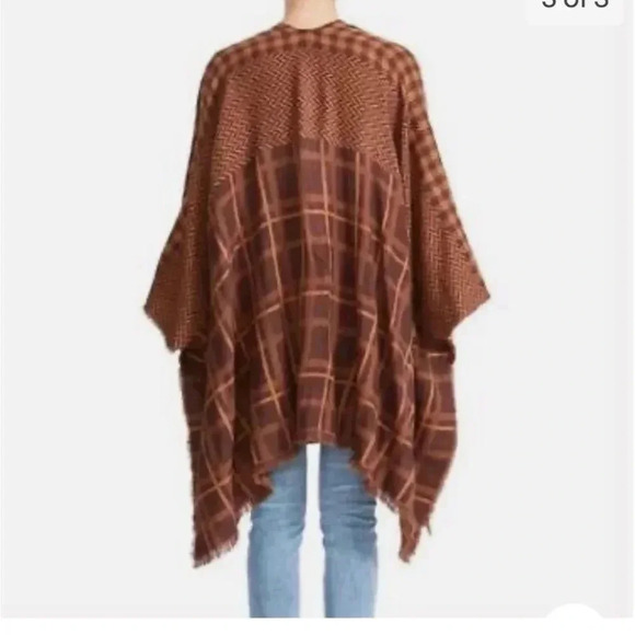 Steve Madden Plaid Kimono Ruana Reversible Brown Multi One Size Fits All - Picture 5 of 13